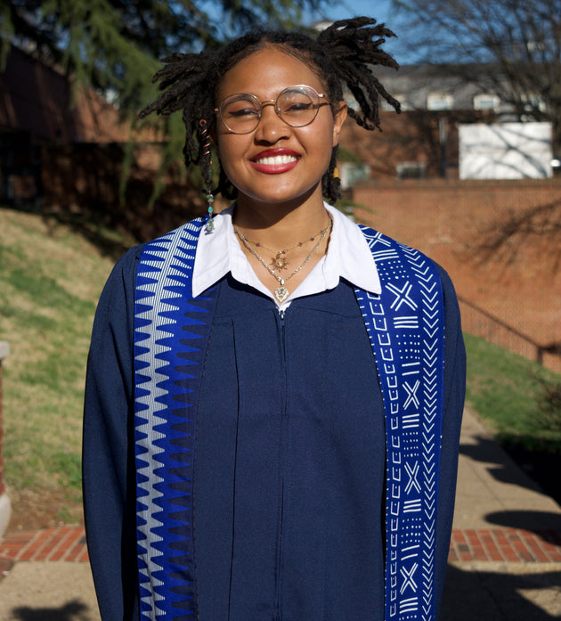 Heritage Collection African Print Graduation Sash - Two Pattern Blue and White Print