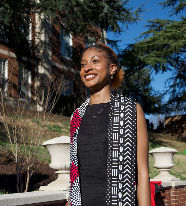 Heritage Collection African Print Graduation Sash - Two Pattern Black, Pink, White Print